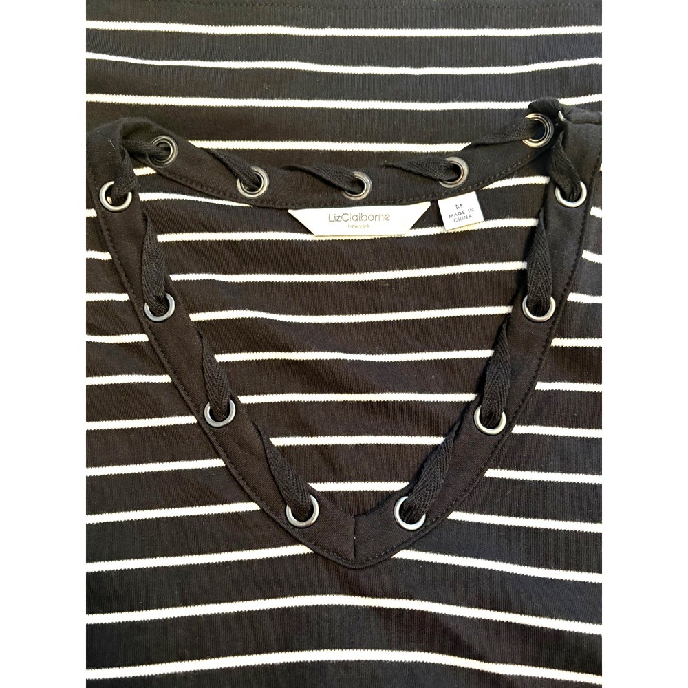 Liz Claiborne Women's Black & White Striped‎ Sweater Ribbon Detail, Size M - Picture 3 of 5